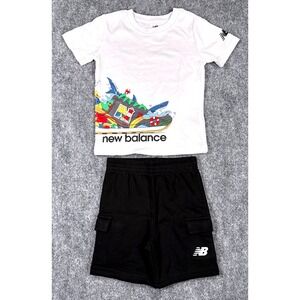 New Balance Boys 4T 2pc Graphic Tee and Cargo Shorts Set White Black NWT
